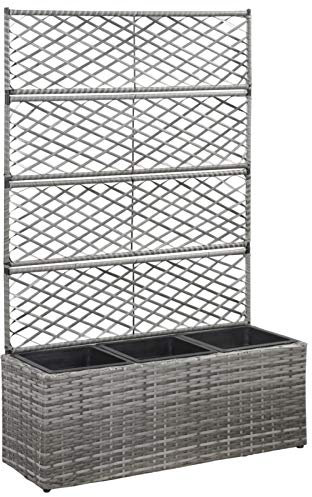 Festnight Pflanzkübel mit Rankgitter 83x30x130 cm Grau Blumenkasten Rankkasten Poly Rattan Pflanzkasten mit Rankhilfe Spalier Pflanzgitter Blumenkübel Pflanzkübel Garten Terrasse Balkon