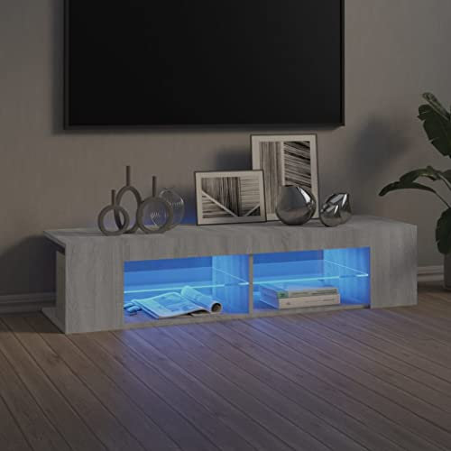 KOIECETA TV Schrank mit LED-Leuchten Lowboard Fernsehschrank Fernsehtisch Sideboard HiFi-Schrank TV Möbel Tisch Board (Grau Sonoma, 135x39x30cm)