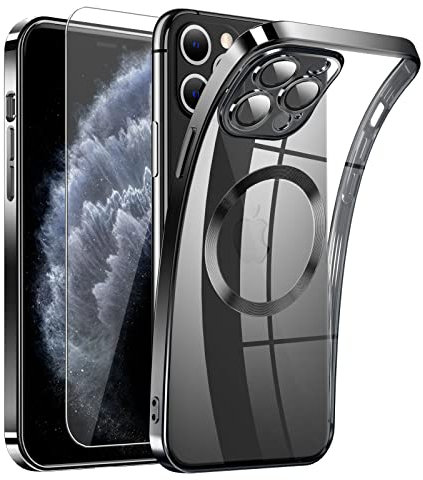 Clear Magnetisch für iPhone 11 Pro Hülle mit MagSafe [Integriert Kameraschutz Glas] [Original iPhone Äußere] Durchsichtig Silikon Case Dünn [Niemals Gelb] Handyhülle Anti Fingerabdruck Schutzhülle