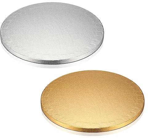 YiPHomn Planchas de Pastel, 30cm/12 Pulgadas Soporte para Pasteles, Tablero de Pastel Redondo, Bandejas de Pastel de Cartón Resistentes Reusables, Plata/Oro/2 Piezas
