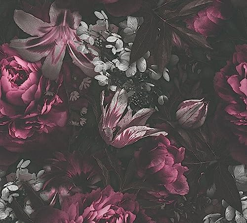 A.S. Création Papel Pintado - Papel Pintado Floral en Lila, Negro y Gris - Papel de Pared para Varios Espacios - Papel Pintado de Pared en 2,50 m x 0,52 m