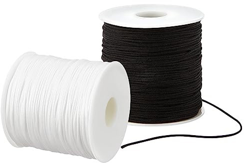 PH PandaHall Chaîne de Bracelet en Nylon, 1mm Fil de Nylon Ficelle Fil de Perles Noir Blanc Chinois Cordon de Nouage pour Amitié Bracelet Collier Bijoux Bricolage Macramé Artisanat, 182m au Total