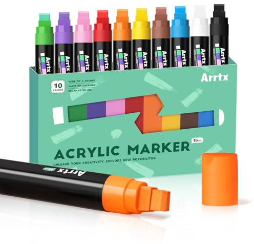 Arrtx 10 Pack Jumbo Markers - 15mm Felt Tip Acrylic Paint Pens for Rock, Stone, Glass, Easter Egg, Wood and Fabric Painting - DIY Crafts Making Art Supplies
