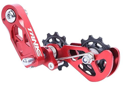Single Speed Kettenspanner, Fahrradkettenspannung Einsteller Aluminiumlegierung Verstellbare Kettenführung für Rennrad Radfahren - Rot