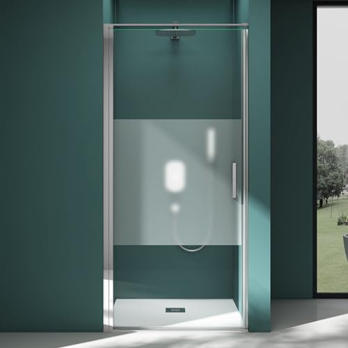 Mai & Mai Paroi de Douche en Niche Transparent avec Bandes Opaques 80x195 Pare douche Pivotante Verre ESG 8mm avec Revêtement NANO Easy Clean Ter36MS-Plus