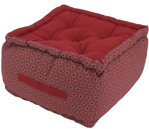 Alphadeco Dickes Bodenkissen Lara - 20-25cm hoch - Pouf - Ottoman - Hocker - 40x40x25cm - 100% Baumwolle (Rot)