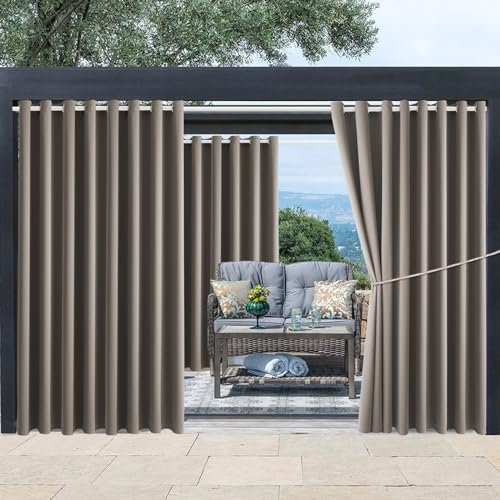 Waterproof Outdoor Curtain W105 x L95 - Grommet Top Sunlight Blocking Window Treatment Drapes Blackout Curtains for Home Bedroom Living Room Outdoor Patio Porch Pergola Cabana Gazebo (Dark Taupe)