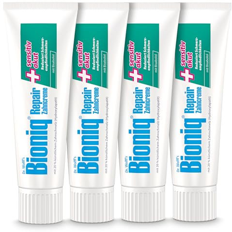 Bioniq® Repair-Zahncreme Sensitiv Akut - 4 x 75 ml - Reduziert Schmerzempfindliche Zähne - Beruhigt den Zahn-Nerv und regeneriert das Zahnfleisch