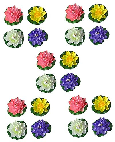 Kisangel 20piezas Flores De Loto Artificiales para Decoración De Jardines y Acuarios Adornos Flotantes para Estanques y Piscinas