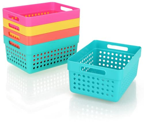 com-four® 5x Aufbewahrungskorb - Deko-Körbe mit Seitengriffen - Kunststoffboxen für Kosmetik, Spielzeug und Haushaltsprodukte - stapelbare Organizer für Schubladen in 5 Farben (bunt - 5 Stück)