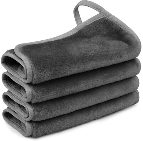 Nineigh Makeup Remover Cloth, Microfiber Flannel Face Cloth 4pcs Reusable Facial Cleansing Cloth for All Skin Types Make Up Removing(18x33 cm, Grey)