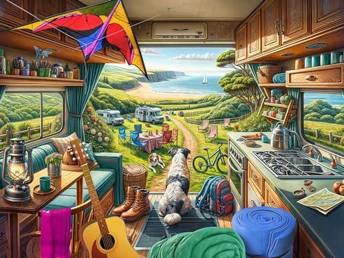 Camper Van Jigsaw Puzzle 550 Piece by Vermont Christmas Company - Large Pieces - Fully Interlocking & Randomly Shaped Pieces - 24 x 18
