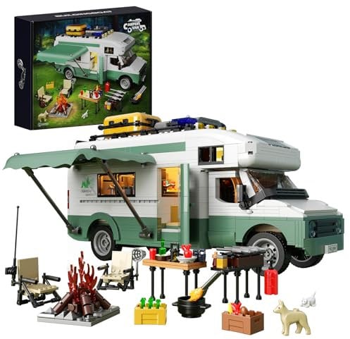 Millionspring Wohnmobil-Baustein-Set mit LED-Licht, Sommer-Herbst-Wohnwagen, Wohnmobil, Wohnmobil, Bauset, Sammlerstück, Ausstellungsgeschenk für Jugendliche und Erwachsene (1586 Teile)