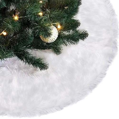 YSUVIN Weihnachtsbaum Röcke, Groß Rund Plüsch Weihnachtsbaum Rock, Weiß Weihnachtsbaumdecke für Rund Christbaumständer Neujahr Weihnachtsbaum Deko, 122CM
