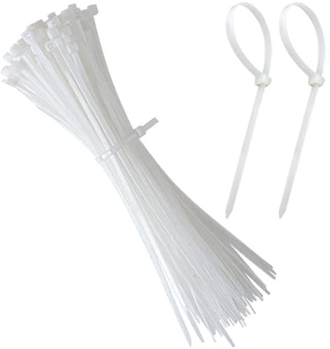 100 PCS White Plastic Cable Ties,300mmx3.6mm Nylon Zip Ties,12 Heavy Duty Cable Ties,12 inch/30 cm Long Zip Tie Wraps,Secure Self-Locking,Multi-Purpose Plastic Tie Wraps for Home, Garden, Office, DIY