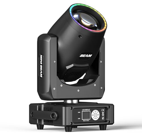Mini 230W 7R Cabeza Movil LED- Luz de escenario con anillo luminoso RGB 13 Colores14 Gobos Luces de fiesta Moving Head para Discoteca,Club,Espectáculo en vivo,Bar, Boda, Navidad