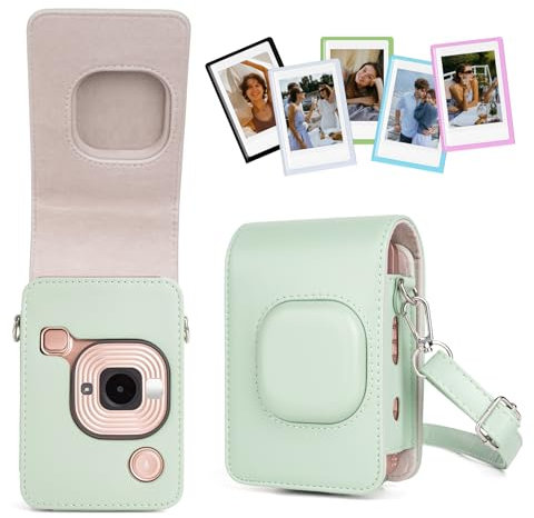 HIYQIN Mini LiPLAY Camera Case and Magnetic Photo Frames, Protective Case Compatible with Fujifilm Instax LiPLAY, for Instax Liplay Cover with Fridge Photo Frames - Matcha Green
