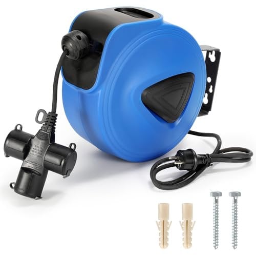 Fiqops Avvolgicavo automatico, 20 m + 1,5 m, montaggio a parete, girevole a 180°, avvolgicavo automatico per officina e stoccaggio, con funzione stop, avvolgicavo (spina a tre poli)