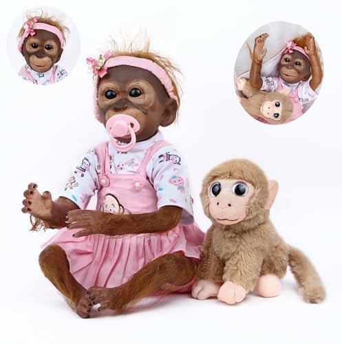 TYRUGD Reborn AFFE Puppe 22 Zoll 55 cm Handgefertigtes neugeborenes Affenbaby Wiedergeborene Baby Puppen Realistisches Baby AFFE aus weichem Silikon-Vinyl