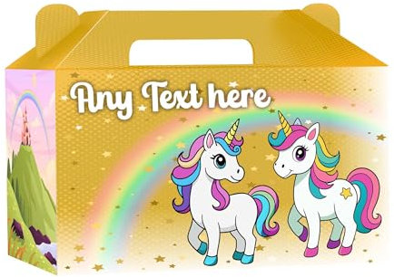 AK Giftshop Personalised Unicorn Party Boxes, Bags, Food Lunch Treat Favours, Gift Box (Yellow, 1 Box)