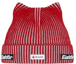 Eisbär Mütze Herren & Damen Sorra Ski Austria Rot - Merino Wintermütze Unisex mit Fleece schützt vor Kälte und Wind - Strickmütze warme Beanie atmungsaktiv Skimütze Haube mit Ohren aus Österreich