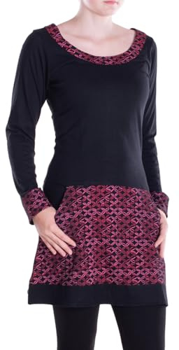 Vishes - Alternative Bekleidung - Langarmshirt-Kleid Leicht Kurze Damen Kleider Langarm Tunika Retro schwarz-dunkelrot 40