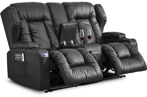 SAMERY Fernsehsessel mit liegefunktion Zweisitzer Kinosessel 2 Sitzer Sofa TV Sessel Fernsehsessel Relaxsessel mit Liegefunktion,Getränkehalter,Recliner Chair 2er Sofa für Wohnzimmer,bis 320kg