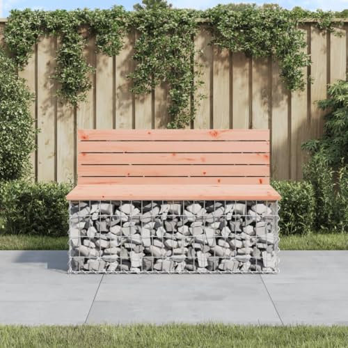 Myheimly Gabionenwand Gartenbank, Sitzbank Bank Gabionen, Gabionenbank für Garten Terrasse, Steinkorb Drahtkorb Parkbank Gartenmöbel, Massivholz Kiefer Natürliches Douglasie,103 x 70 x 65 cm