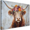 Feeby Bild auf Leinwand - Wandbilder Wohnzimmer Aesthetic - Schottische Kuh Blume - 120x80 cm XXL 1tlg - Schlafzimmer Wandekoration - Bilder Zimmer - Living Room - Deko Wandbilder - Moderne Bild