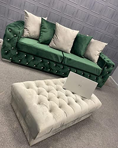 Luxuriöses, modernes Chesterfield-Sofa aus grünem Plüsch-Samt, 3-Sitzer, für Wohnzimmer, Ashley, gepolstertes Ecksofa mit Streu-Rückenlehne