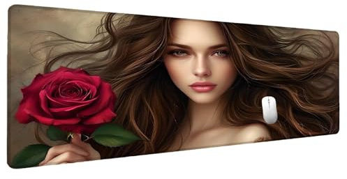 Frau Mauspad Groß Mousepad XXL 800x400mm Blume Mauspad Gaming Zubehör Gadgets, Desk Mat Schreibtisch Deko Schreibtischunterlage, Spezielle Oberfläche Wasserdicht Maus Pad Rutschfeste Gummibasis T-9