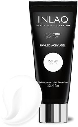 INLAQ Acrylgel Für Nagelverlängerung Perfect White 30ml - PREMIUM Polygel Für Gelnägel - Nägel Extender Gel UV/LED - Building Acrylic Nagelgel - Poly Nagel Gel