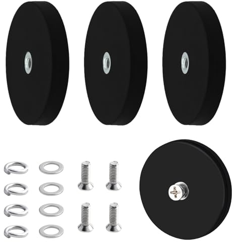 LEIMEND 4 Stück Magnetfuß 66mm Magnet mit Gewinde Gummierte Magnete M6 | 17kg Maximale Abzugskraft Superstarkes Magnet Gummiert Magneti al Neodimio für Fahrzeuge Lampen Befestigen von Werkzeugen