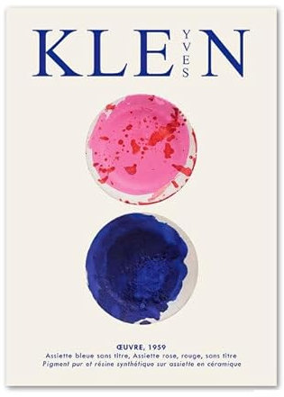 ASEXCE OLGNBY Yves Klein Vintage Poster und Drucke Moderne Wandkunst Blau Rosa Kreis Leinwand Malerei Ästhetische Bilder für Wohnzimmer Dekor 50x70cmx1 rahmenlos
