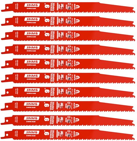 10 Pack 9 Inch 8/14TPI Reciprocating Saw Blades for Wood and Nail-Embedded Wood Demolition, Metal Cutting for 1/8-3/8 Medium Metals and PVC Pallets etc.- Compatible with Diablo Bi-Metal Sawzall Blades