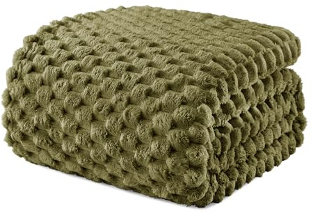 Exclusivo Mezcla Kuscheldecke Flauschig 150 x 200 cm Fleecedecke Olivgrün | Decke, Sofadecke, Tagesdecke, Wohndecke, Jacquard-Überwurfdecke, für Bett und Sofa, Leicht, Weich, Warm, Maschinenwaschbar