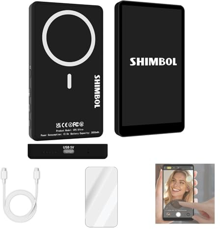 Shimbol CP5 Ultra Monitor de 5 para Selfies y Vlogs, Pantalla táctil para teléfono, Alcance de 50 m, latencia de 0,04 s, autonomía de 4 h, Compatible con iPhone y Android (Negro)