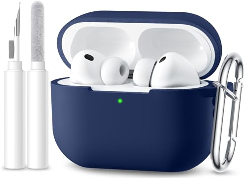 Maledan Compatibile con Cover AirPods Pro 3 2025 Custodia, Case Protettiva Antiurto in Silicone Morbido per Apple AirPods Pro 3 Generazione con Kit di Pulizia e Moschettone [LED visibile],Blu scuro