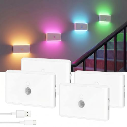 TechVizrs 4 Stück RGB Mini Treppe Lichter Flur Licht mit Bewegungsmelder