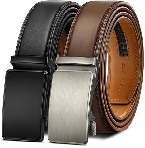 Gürtel Herren 2er,BULLIANT Automatik Ledergürtel 35mm,Größe Angepasst | Herren Ratschengürtel für Business&Anzug,Lochloser Gürtel