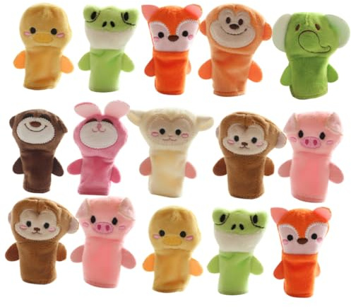 CVUTOVO 15pcs Plush Animal Finger Puppets Set for Soft Mixed Style Story Finger Puppets Animal Dolls for Early Learning and Interactive Play