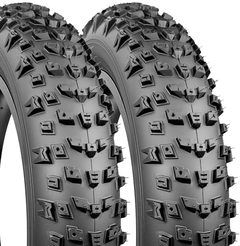 Fat Tires 20x4.0/26x4.0 for E-Bike Mountain Bike 98-406/98-559 Studdable Snow Bike Tires with Non-Slip Knobby Tread,Heavy Duty Foldable Tires for Sand Mud Snow (20x4.0, 2 Tire)