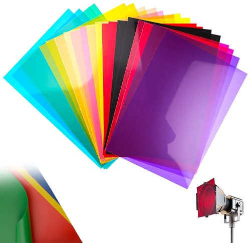 20 STK Farbfolie für Led Lampen,A4 Folie Hitzebeständig für Lampen,Farbfilter Folie,Transparente Farbfolien Gel Lampenfolie,Farbfolien für Scheinwerfer Foto Lampe Studio Farbkorrektur(29,7 x 21 cm)