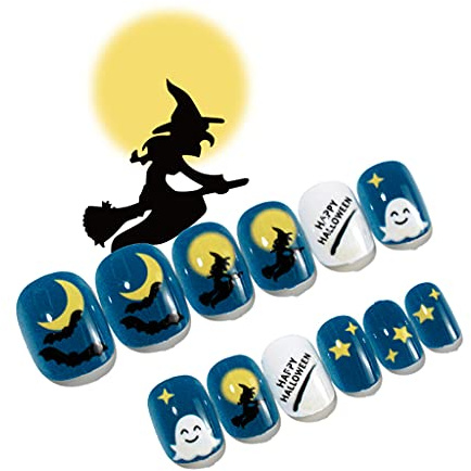 24 Pièces Chauve-Souris et Arbre Mort Presse sur Ongles Enfant Adulte Halloween Portable sur les Pointes d ' Ongles Artificiels Couverture Complète Ongles Carrés Courts Couverture Complète