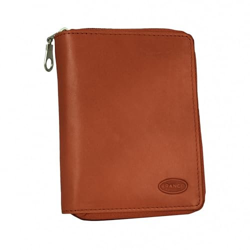 Große Geldbörse, Portemonnaie Größe L, Echt-Leder, für Damen und Herren, Cognac-Braun, Branco 12052z