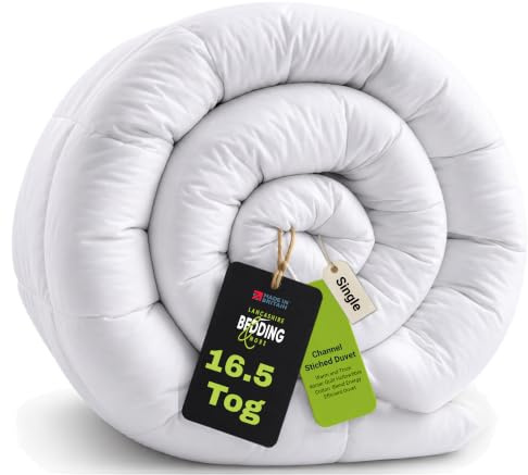 Lancashire Bedding 16.5 Tog Winter Duvet, Thick Warm Quilt, Hollowfibre Cotton Blend, Energy Efficient Duvet, Single Size 135x200 cm (53x78), Ideal for Cold Weather, Comfortable Quilted Blanket