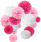 MAKFORT Pompon Rose Pompon Papier Soie Papier Fleur Pompon Boule à Suspendre 6,10,12 décor Mariage fête Anniversaire Happy Birthday Lot de 15 Rose