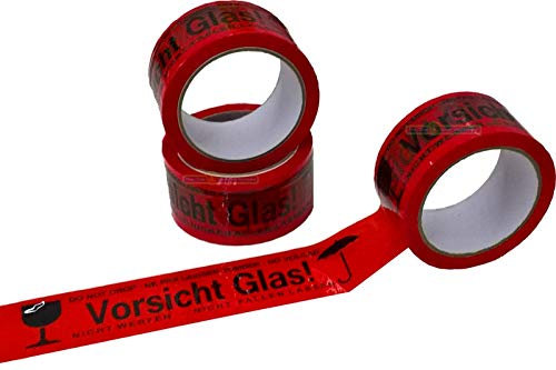 36 Rollen Warnklebeband 'Vorsicht Glas!' mit Kelch und Schirm Rot