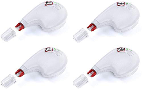 Pritt Korrekturroller Eco Flex, seitliche Anwendung, sofort überschreibbar, Bandlänge 10 m, Bandbreite 4,2 mm, Spar-Set mit 4 Rollern, 9H PRKEB4X