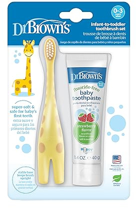 Dr. Brown's Infant-to-Toddler Toothbrush, Giraffe & Strawberry Toothpaste Set